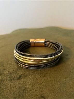 SAACHI Black Leather & Silver-Tone Multi-Strand Bracelet
